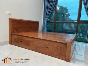 Giường Gỗ Hương Đá Dát Phản Tràn 1m8*2m Có Ngăn Kéo - GG004