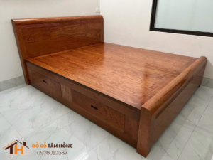Giường Gỗ Hương Đá Dát Phản Tràn 1m8*2m Có Ngăn Kéo - GG004